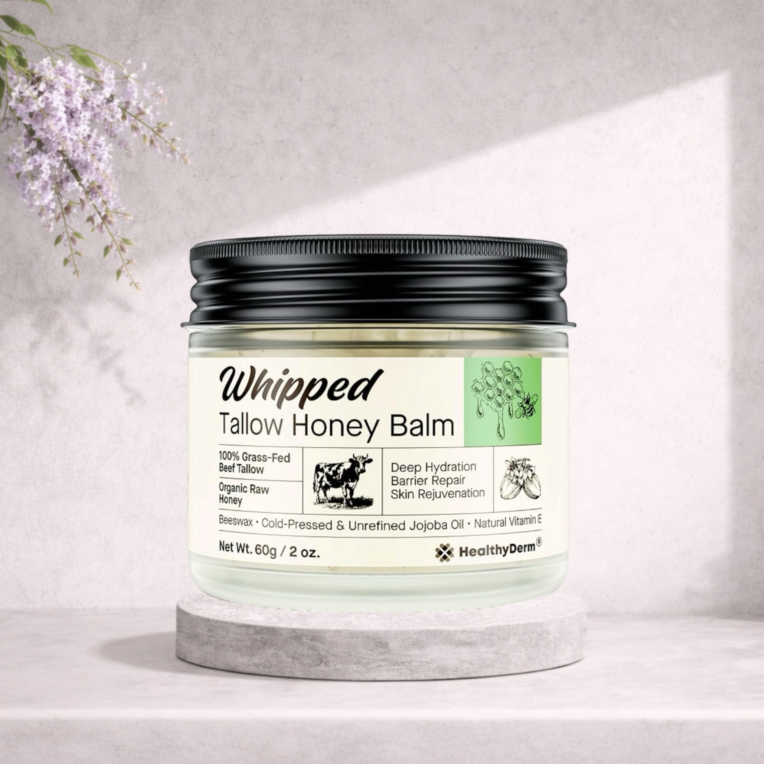 HealthyDerm Beef Tallow Honey Balm for Skin